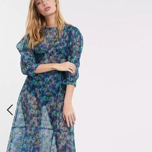 Weekday Vanessa floral print organza puff sleeve midi dress in multi